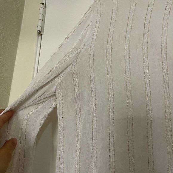 L'academie chiffon sheer button down shimmer top size Medium - Picture 6 of 7